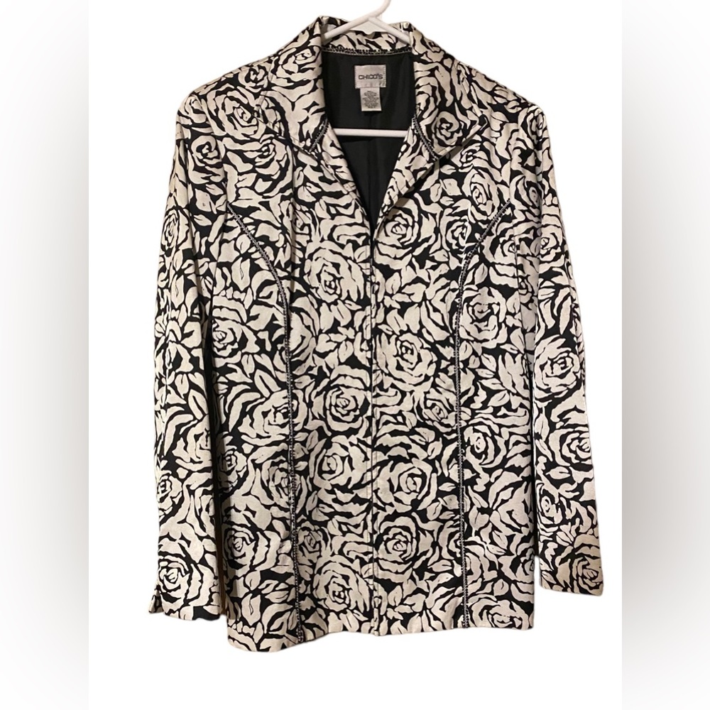 Chicos Jacket Blazer Women’s 1 US Medium Floral Design Lined Professional Career